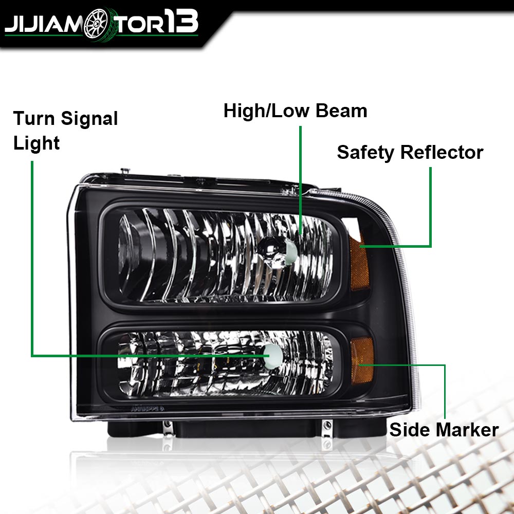thumbnail interactive-video image 1 of Jijiamotor13 Black Conversion Headlights – Fit 99-04 Ford Super Duty F250 F350 Excursion, Halogen With Clear Lens 1 of 5