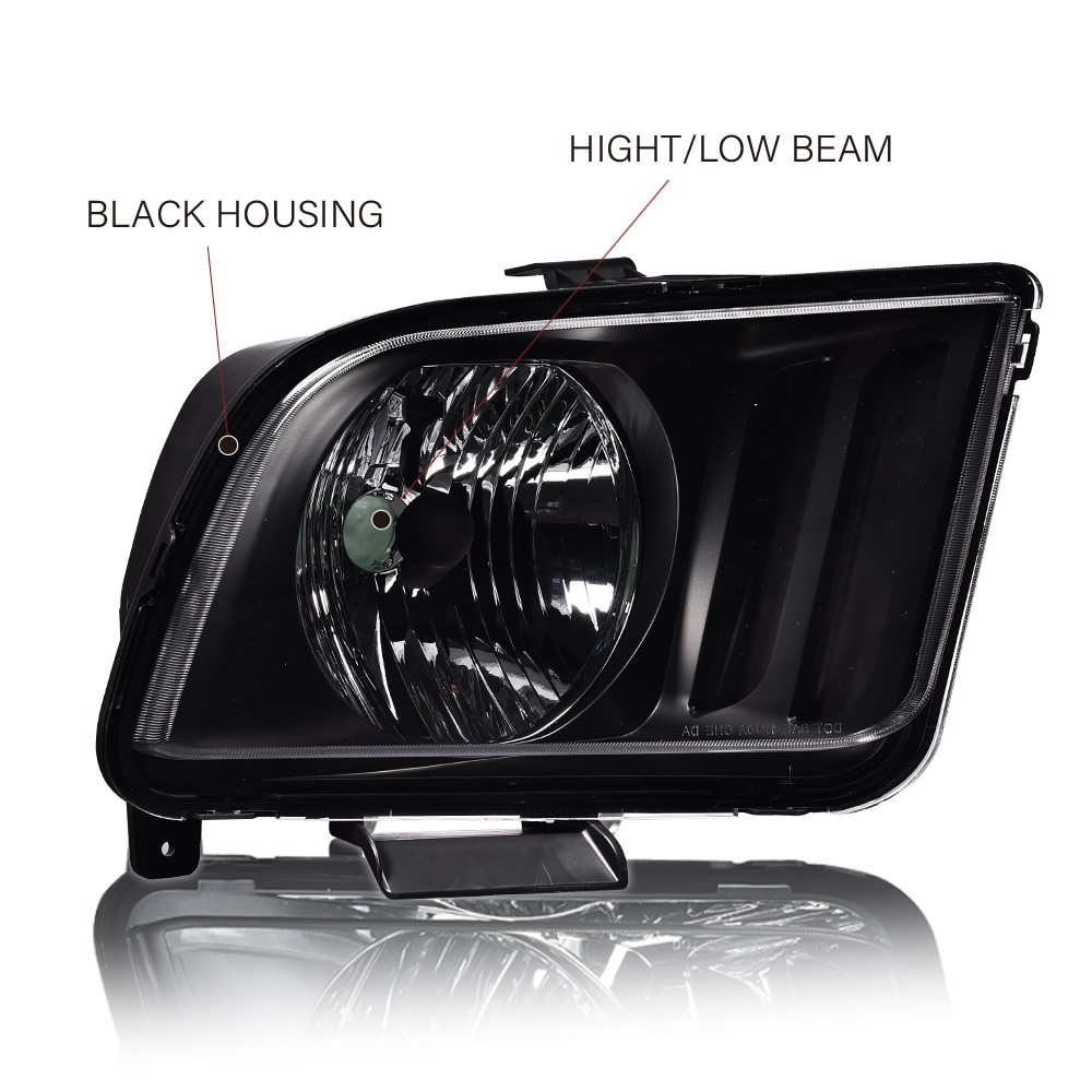 thumbnail image 2 of Black Housing Headlight Pair For 2005-2009 Ford Mustang - Replacement Lamps DOT SAE 2 of 6