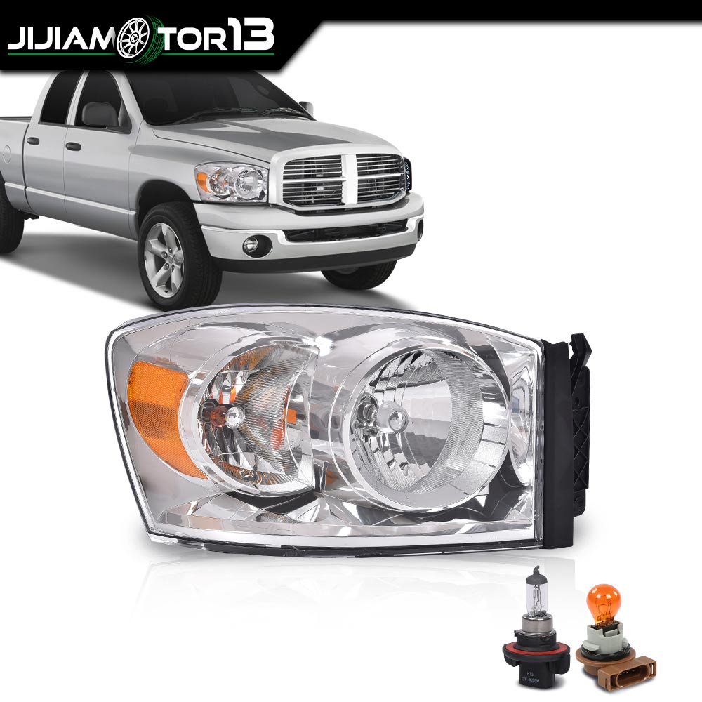 CROSSDESIGN Black Bezel Headlight Set For 2006-2008 Dodge Ram 1500 2500 3500 – Halogen, DOT/SAE, Direct Fit